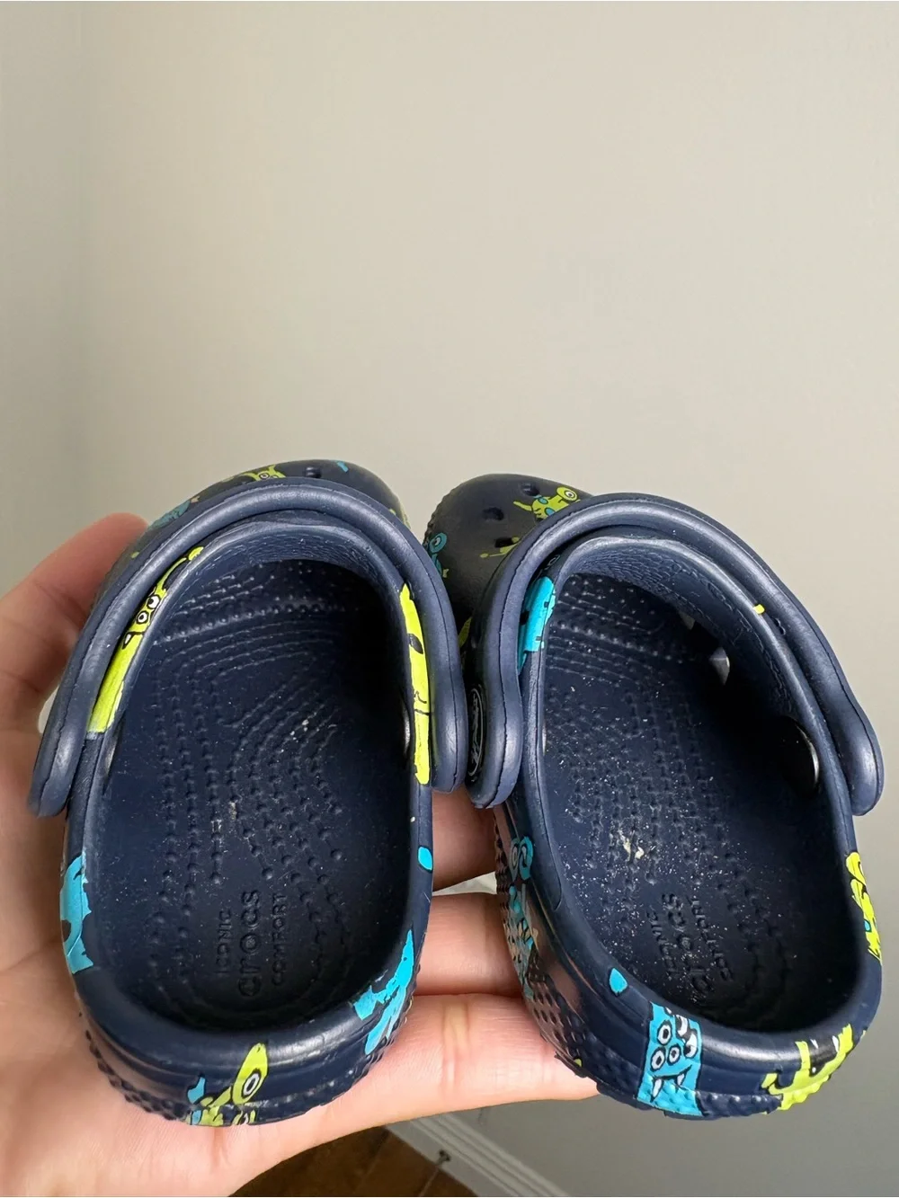 CROCS Baby Clogs with Lime & Teal Monster Print Size 4